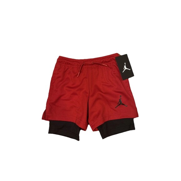 Nike Jordan Boys Red Mesh Basketball Shorts Compression Liner 2-in-1 Sz 4-5 NEW - Picture 1 of 5
